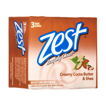 Zest Bath Bars, Creamy Cocoa Butter And Shea, 4 Oz, 3 Ea