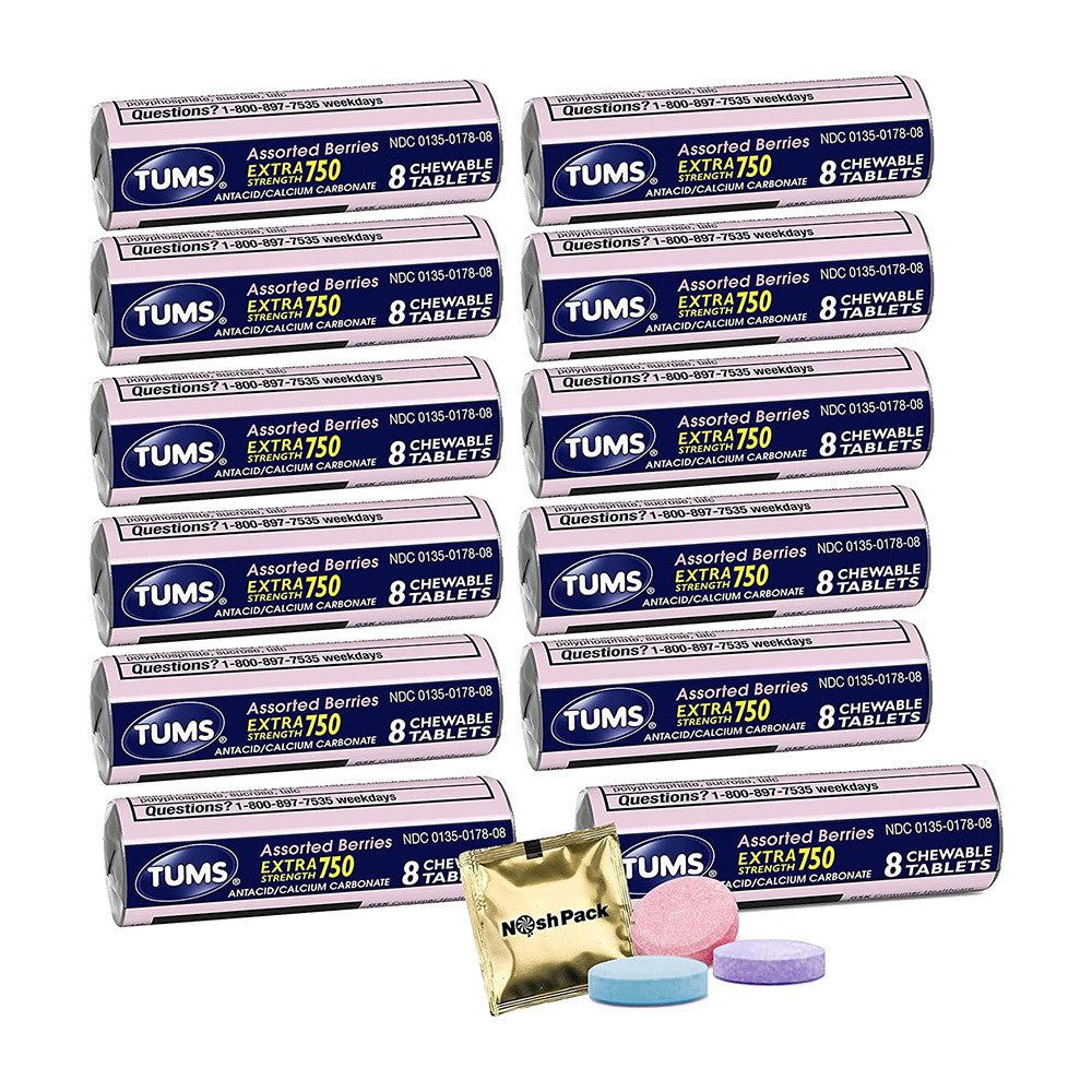 Tums Antacid Extra Strength Chewable Tablets, Assorted Berries, 12 Rolls