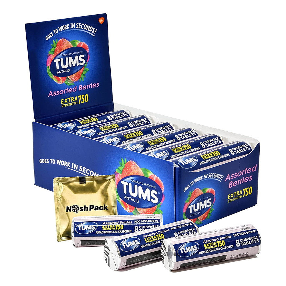 Tums Antacid Extra Strength Chewable Tablets, Assorted Berries, 12 Rolls