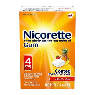 Nicorette Stop Smoking Aid 4mg Gum, Fruit Chill, 100 Ea