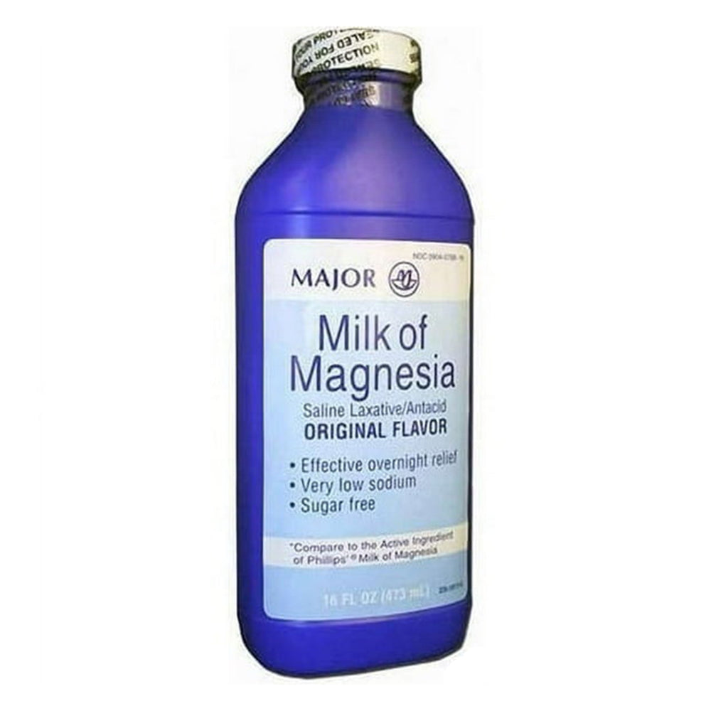 Major Pharmaceuticals Milk Of Magnesia Saline Laxative Liquid Original Flavor Effective Overnight Relief Stimulant Free 16Oz (473ml)