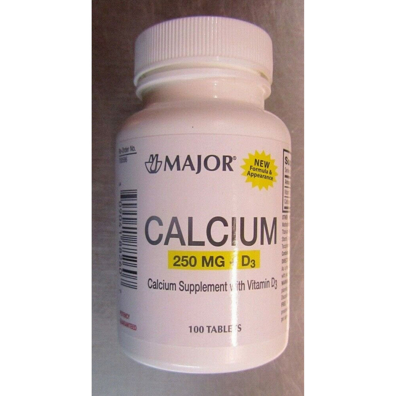 Major Oyster Shell Calcium Supplement Carbonate with Vitamin D Tablets, 250 Mg, 100 Ea