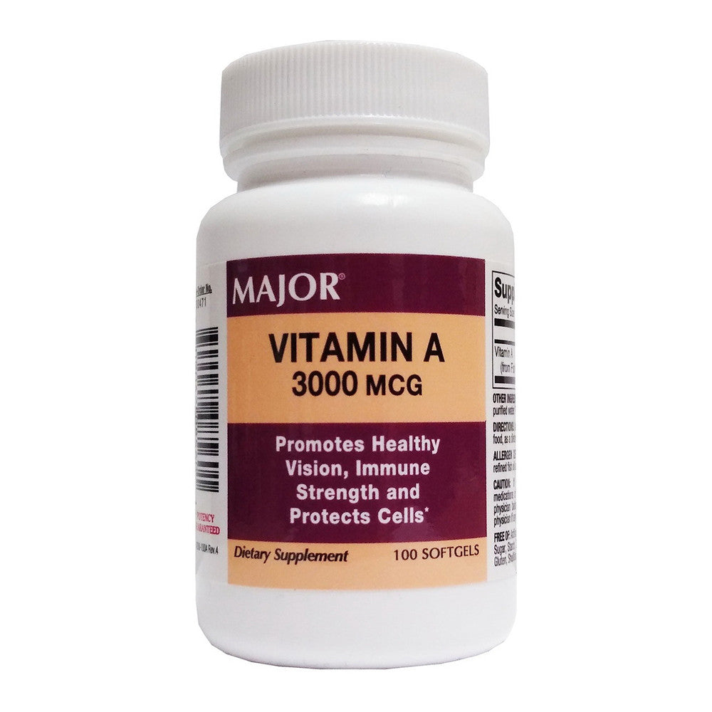 Major Vitamin A 3000 Mcg Capsule, 100 Ea