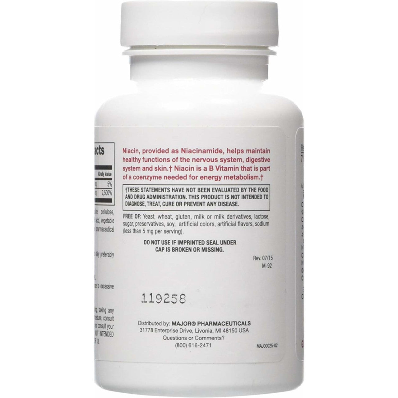 Niacin Vitamin B3 500 Mg Tablets - 100 Ea
