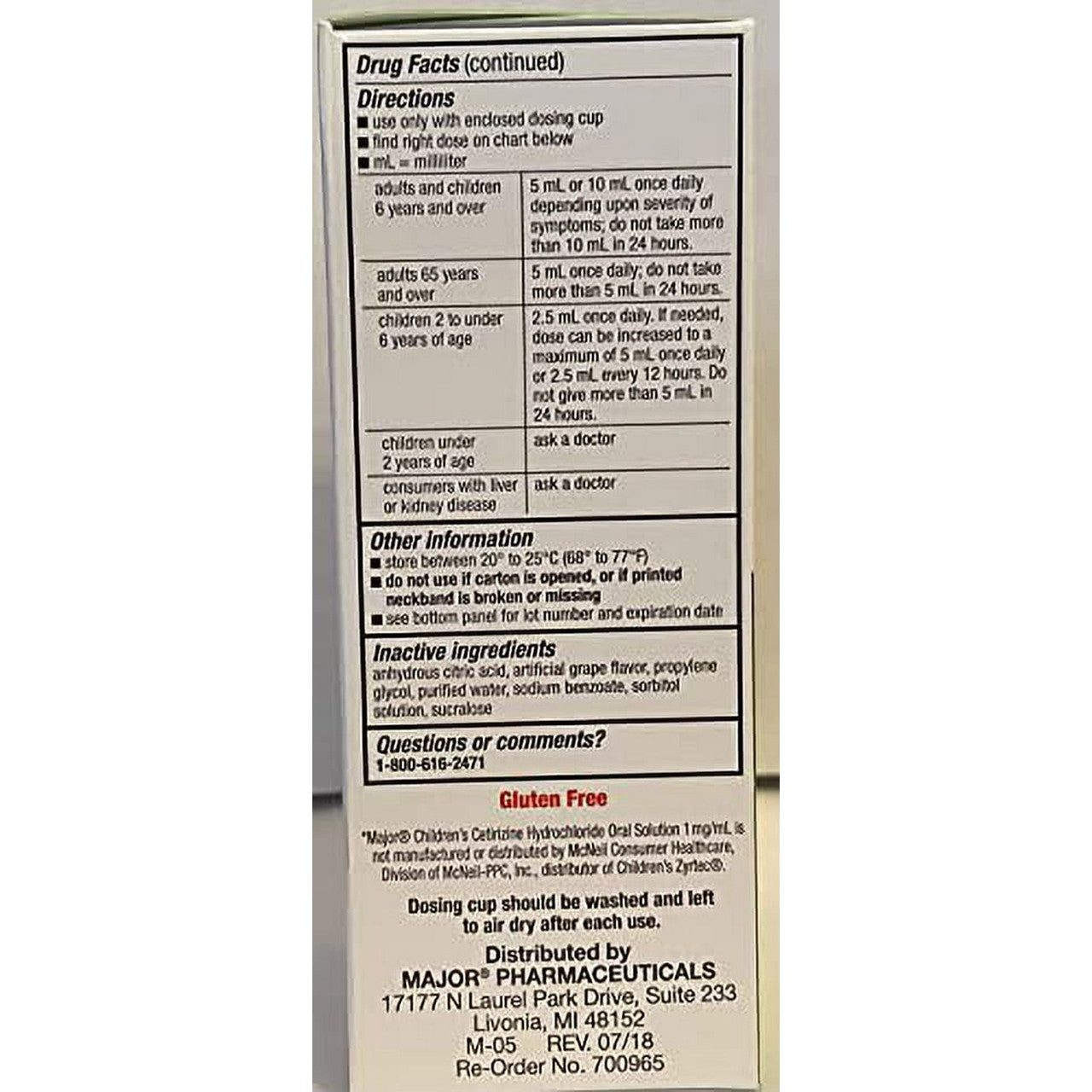 Major Childrens Cetirizine Syrup Allergy, 4 Oz
