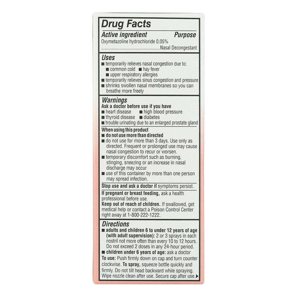Major Original Nasal Decongestant Spray for Colds and Allergies 12 Hour Relief Maximum Strength, 0.5 Oz