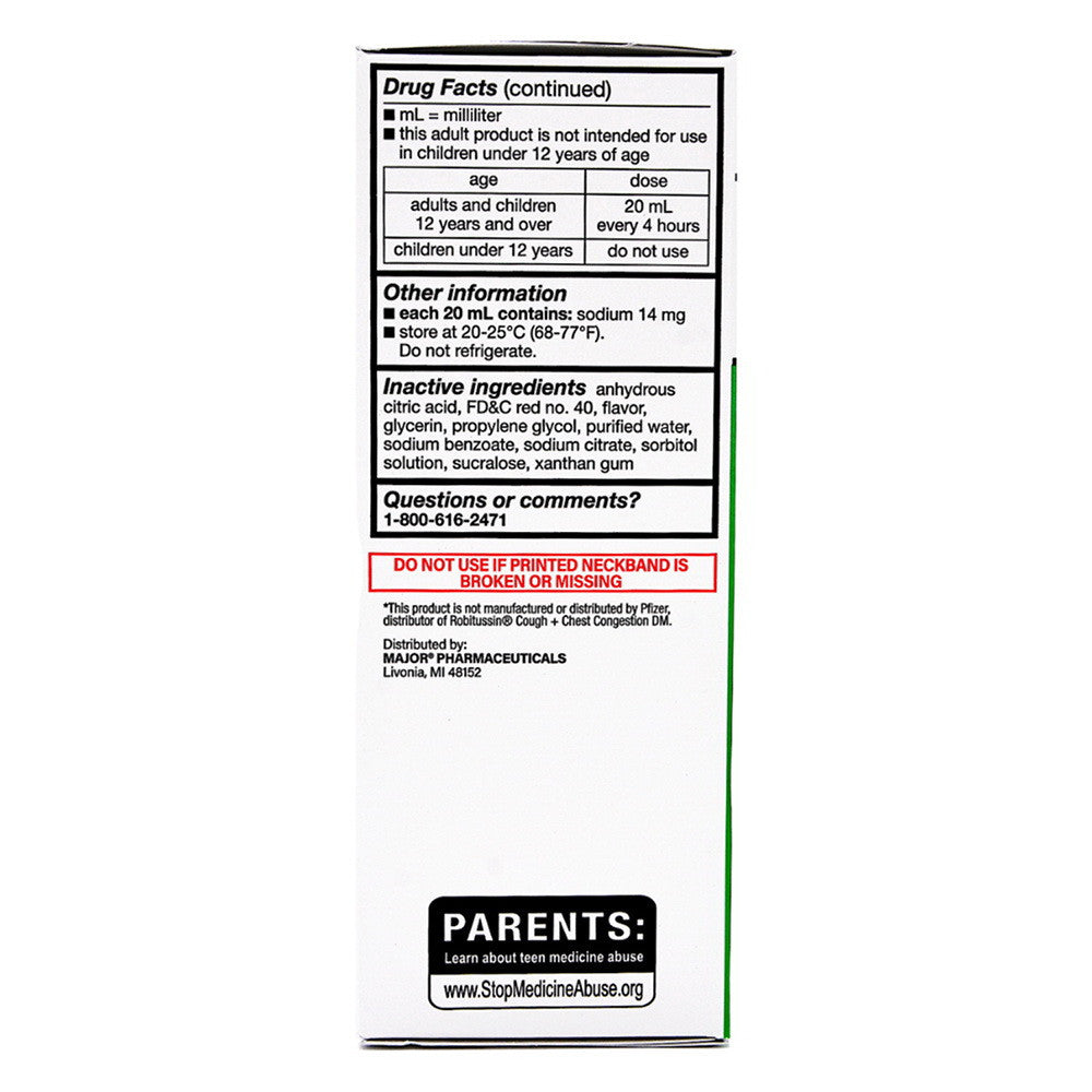 Major Robafen Dm Cough and Chest Congestion Syrup, Raspberry Flavor, 8 Oz