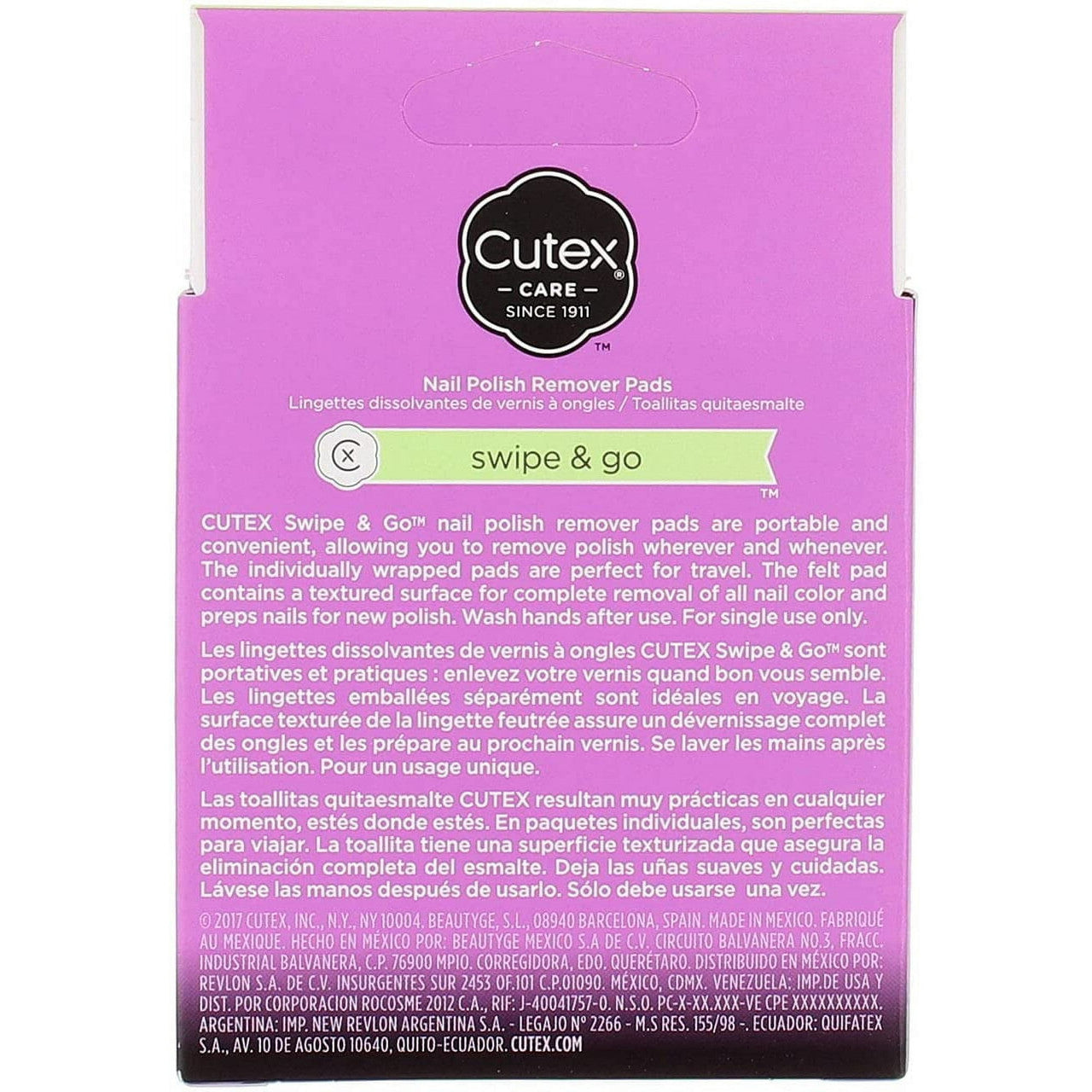 Cutex Swipe and Go Nail Polish Remover Pads, 10 Ea