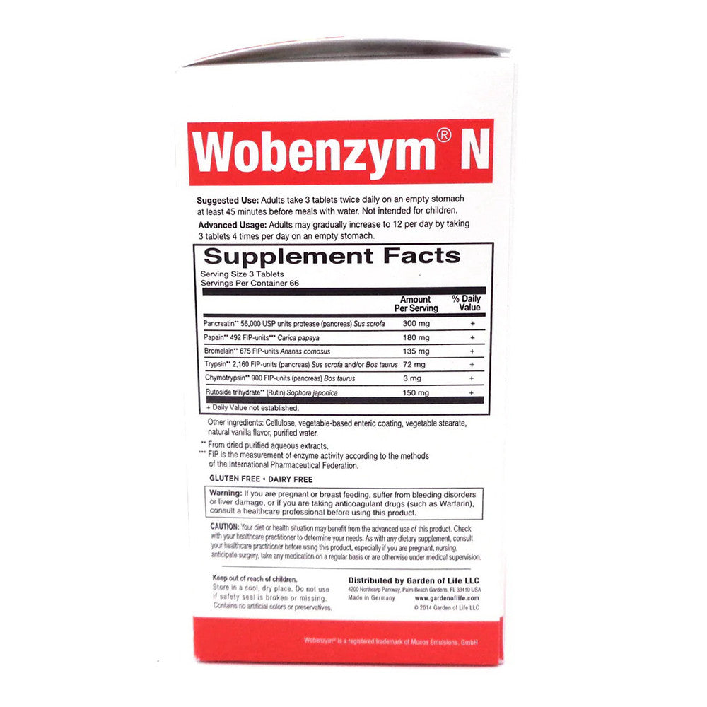 Garden of Life Wobenzym N Joint Support Enteric Coated Tablets, 200 Ea