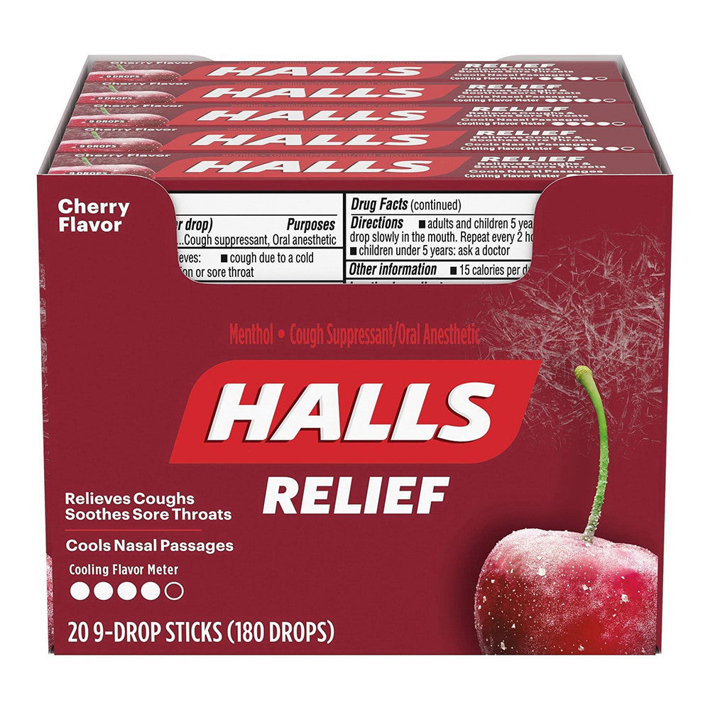 Halls Cherry Cough Drops, 9 Drops, 20 Ea
