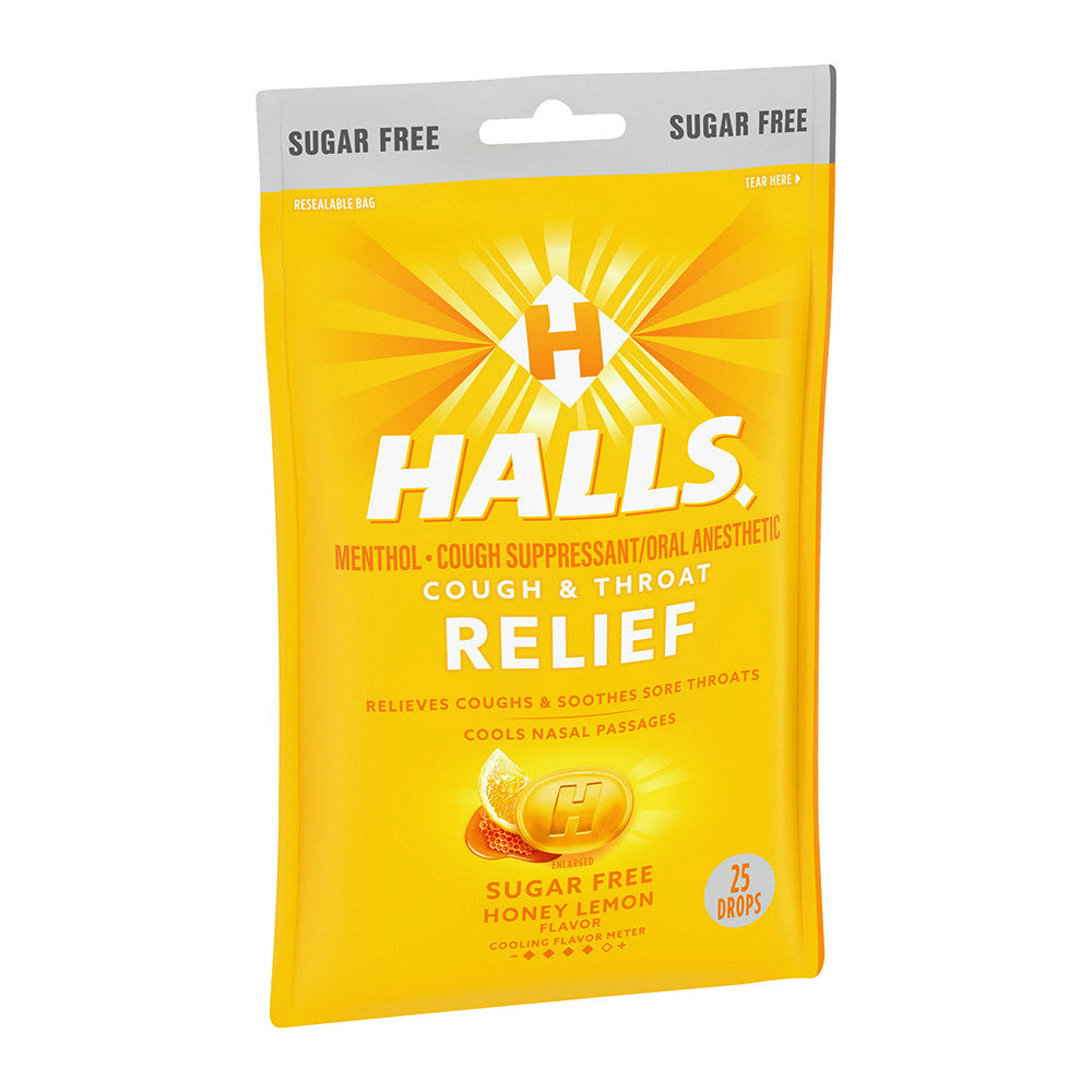 Halls Sugar Free Cough Drops With Honey-Lemon - 25 Drops/Bag, 12 Pack