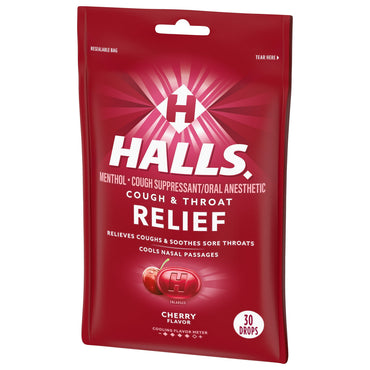 Halls Relief Cherry Cough Drops, 30 Ea