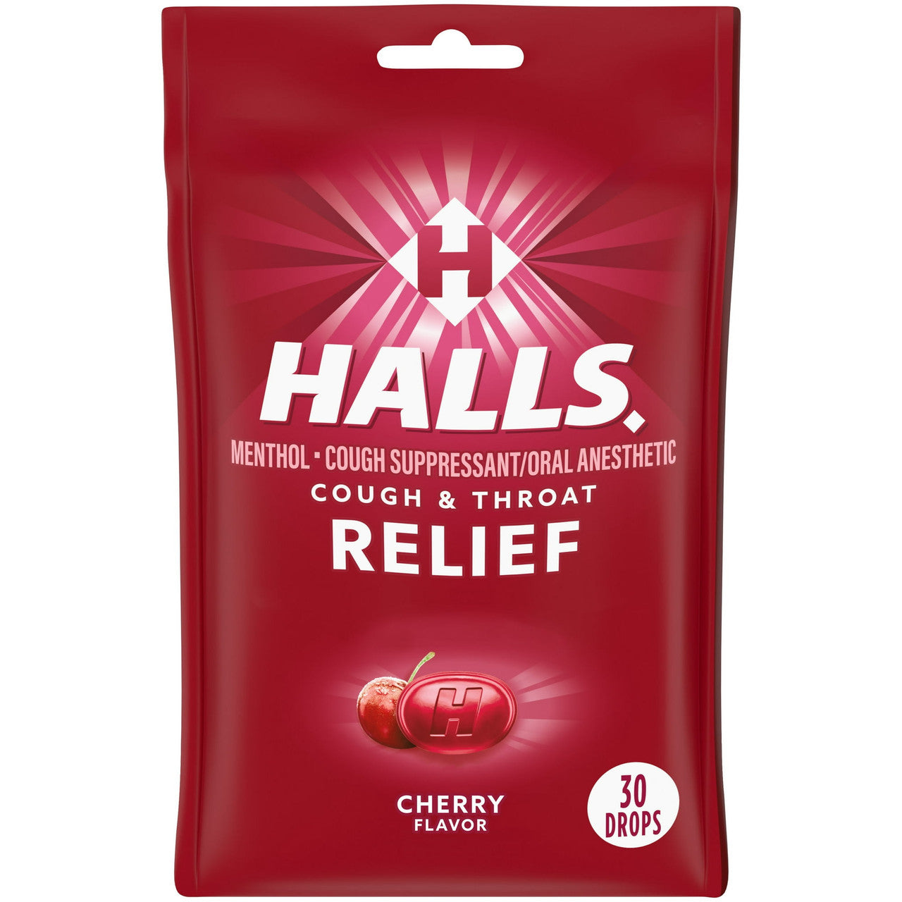 Halls Relief Cherry Cough Drops, 30 Ea