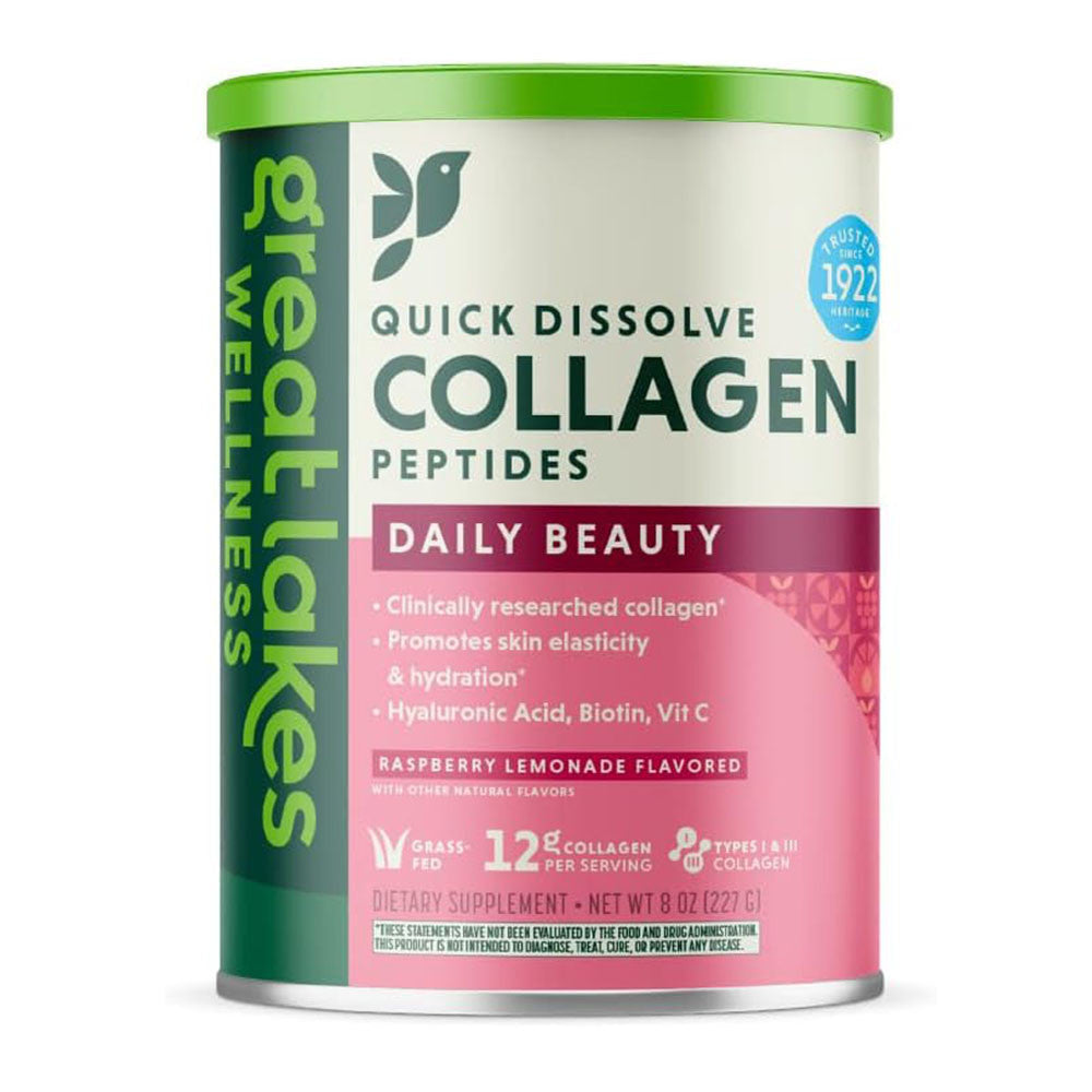 Great Lakes Wellness Daily Beauty Collagen Peptides, Raspberry Lemonade, 8 Oz