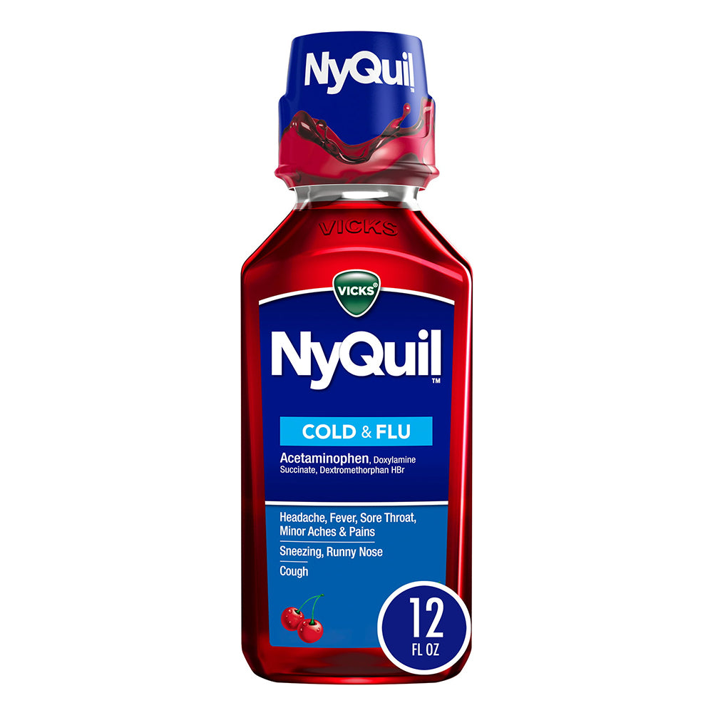 Vicks Nyquil Cold And Flu Nighttime Relief Liquid, Cherry, 12 Oz