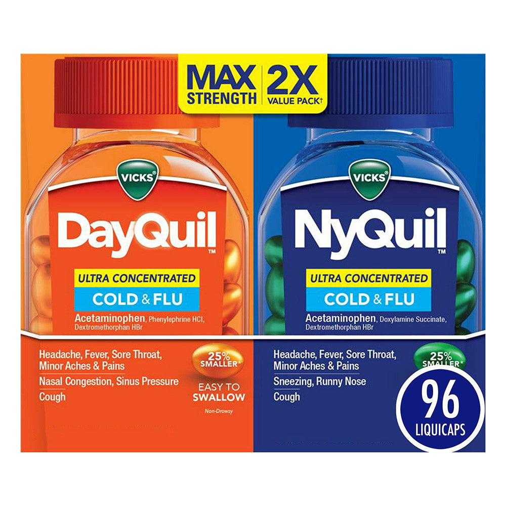 Vicks Dayquil and Nyquil Cold and Flu Ultra Concentrated Liquicaps, 96 Ea