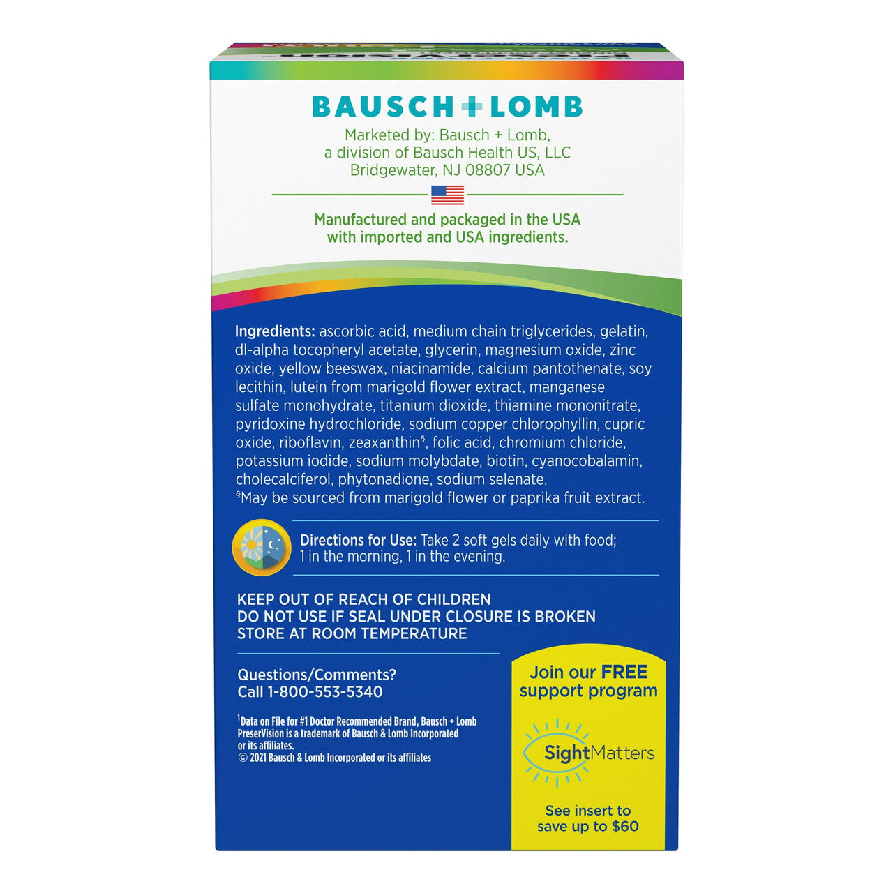 Bausch And Lomb Preservision Areds 2 Formula Plus Multivitamin Eye Soft Gels, 100 Ea