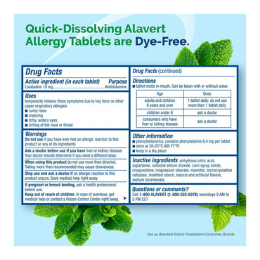 Alavert Allergy 24 Hour Relief, Fresh Mint Flavor, Orally Disintegrating Allergy Tablets 10mg, 60 Ct