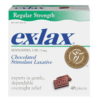 Ex-Lax Sennosides Usp 15 Mg Chocolated Stimulant Laxative Pieces, Regular Strength - 48 Ea