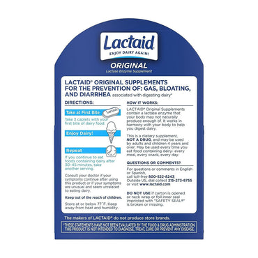 Lactaid Original Strength Lactase Enzyme Supplement, Caplets, 120 Ea