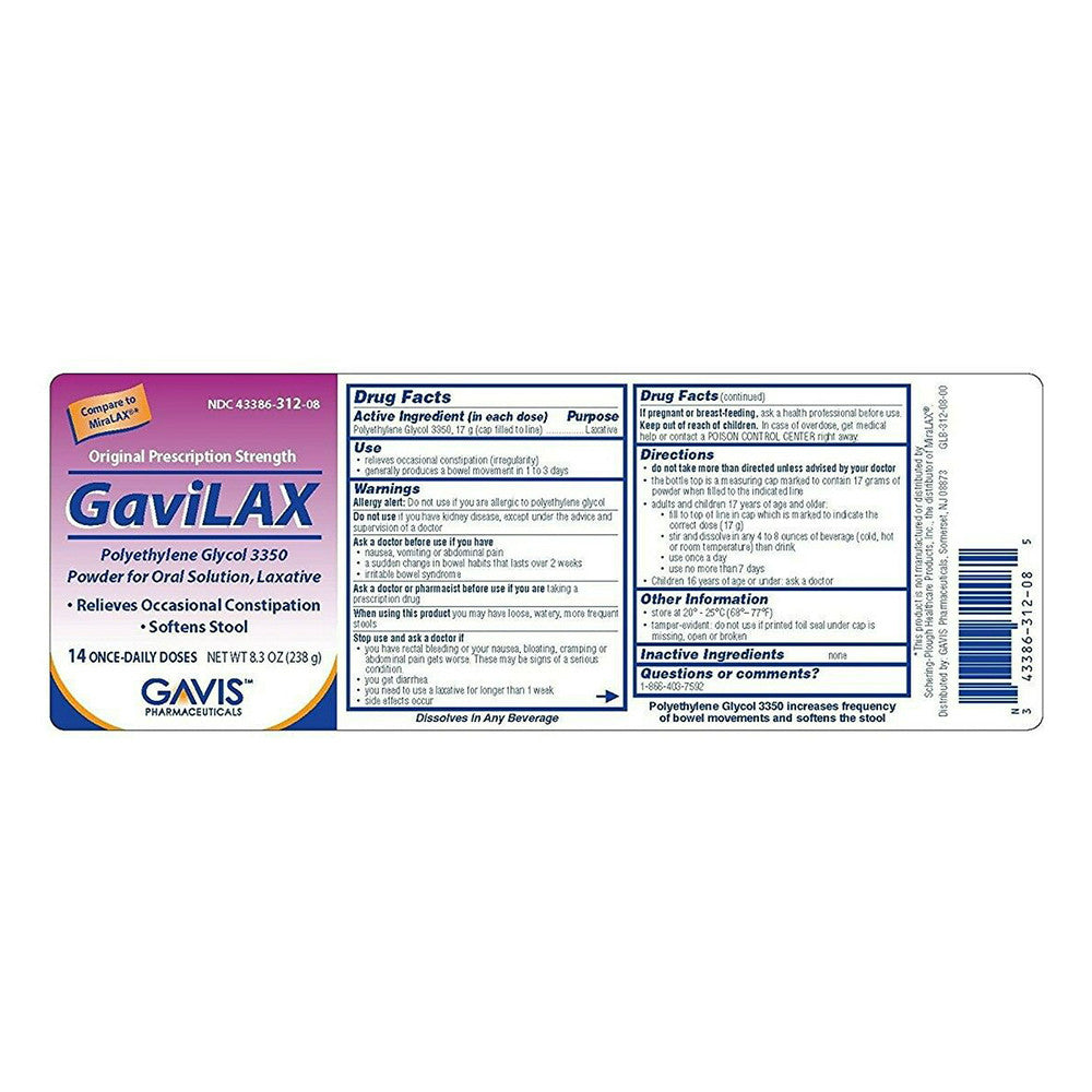 Gavilax Laxative Oral Polyethylene Glycol Solution Powder, 8.3 Oz