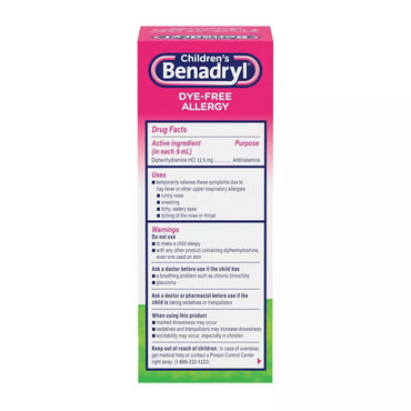 Benadryl Children's Dye-Free Allergy Liquid, Bubble Gum, 4 Oz