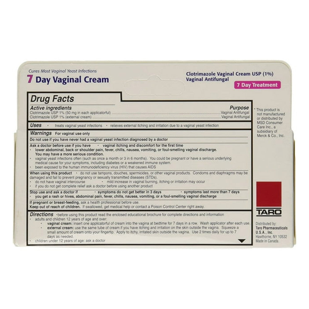 Taro Clotrimazole 7 Day Vaginal Cream USP 1%, 1.5 Oz