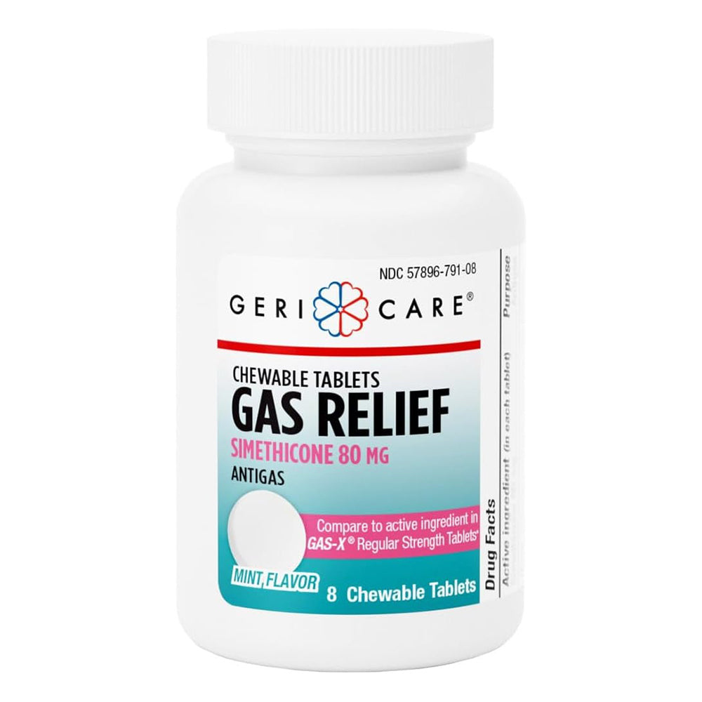 Geri Care Simethicone 80mg Gas Relief Chewable Tablets Mint Flavor 8Ea