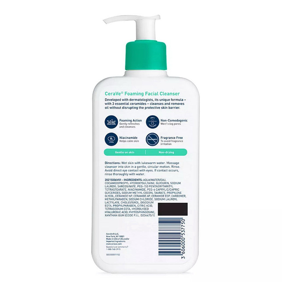 CeraVe Foaming Facial Cleanser for Normal to Oily Skin, Fragrance Free, 12 Oz