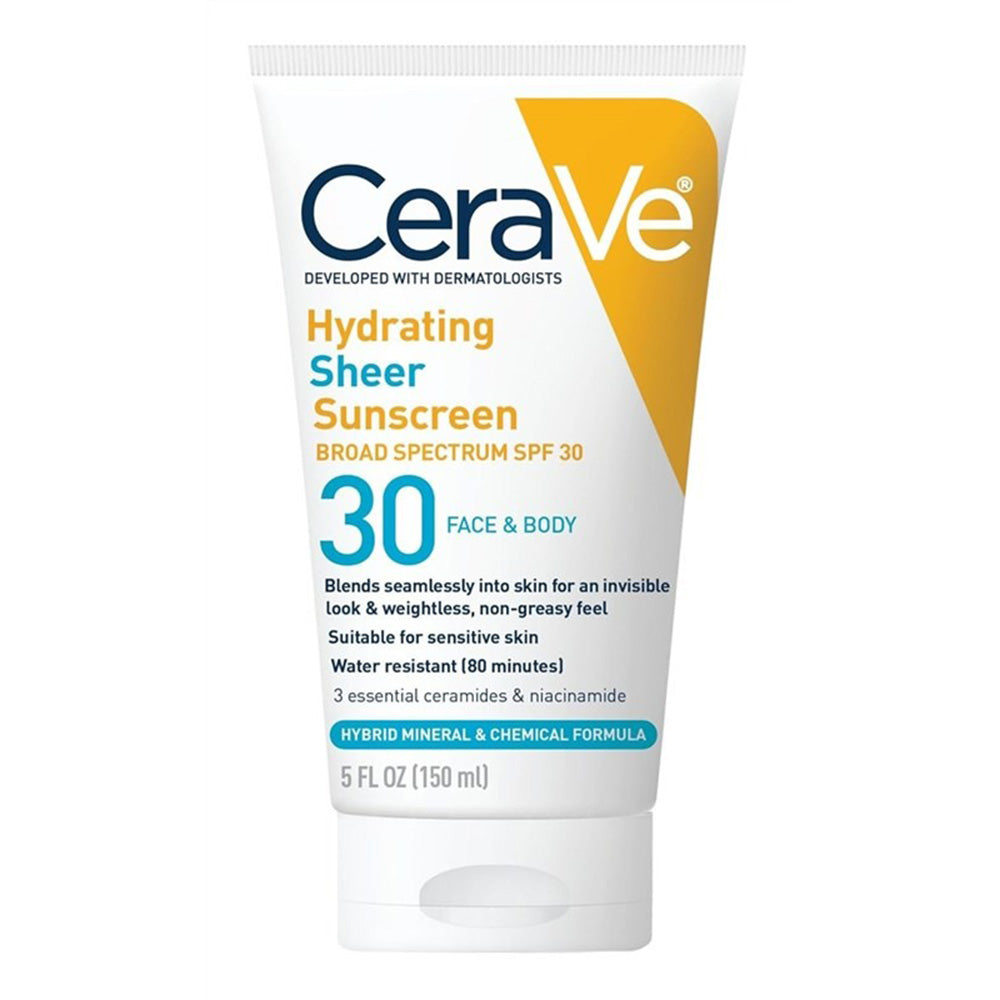Cerave Protects Skin Lightweight Texture Broad Spectrum Sunscreen SPF30 Sheer Face and Body 5Oz (150ml)