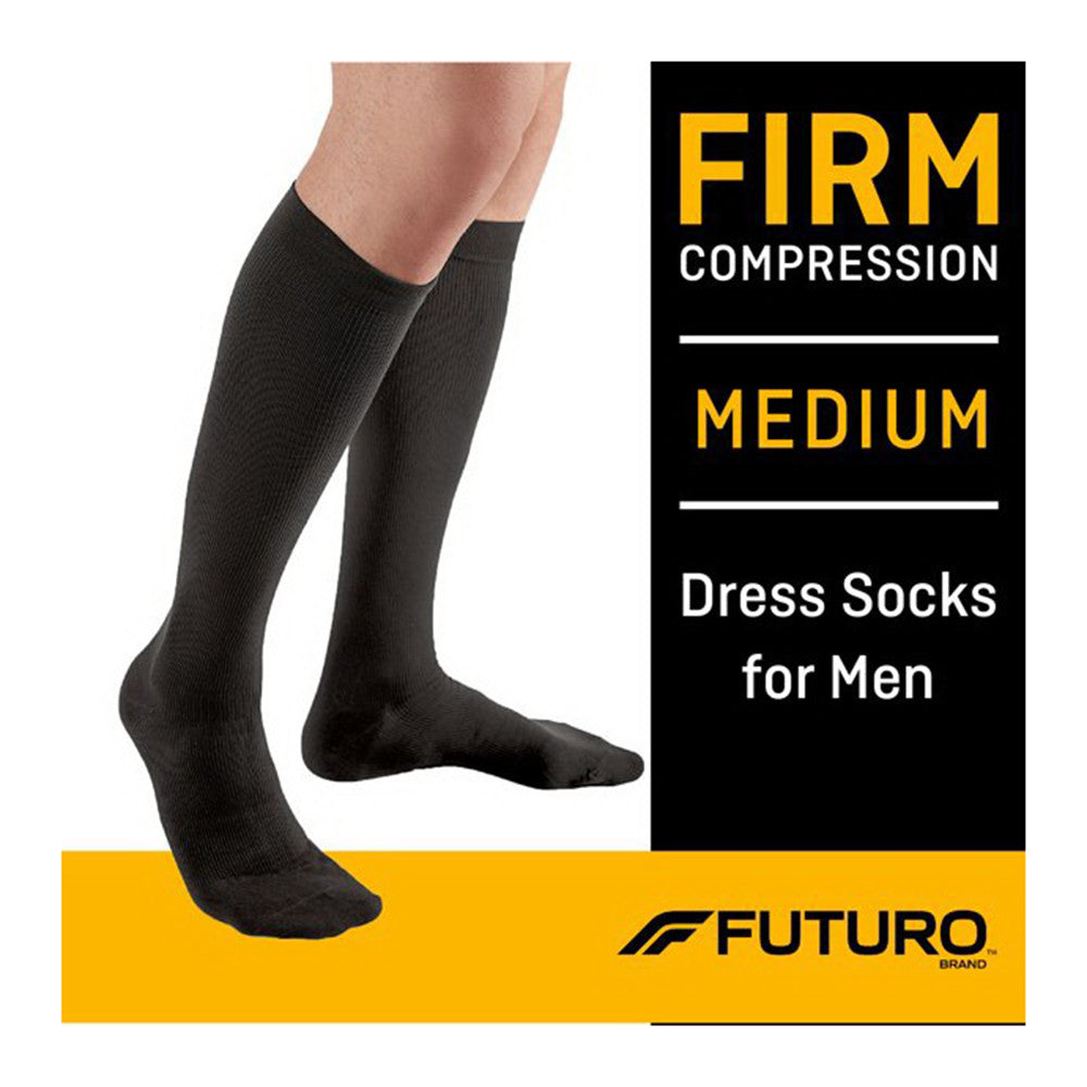 Futuro Mens Dress Socks for Men, Medium, Firm Compression, Black, 1 Pair
