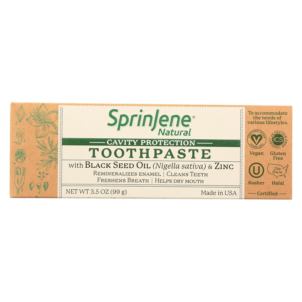 SprinJene Natural Adult Cavity Protection Toothpaste with Black Seed Oil and Zinc Freshens Breath 3.5Oz (99g)