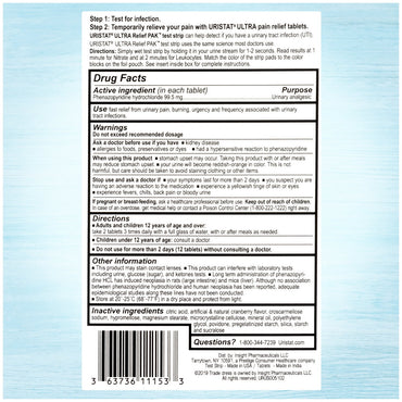 Uristat Uti Relief pak 1 Test Strip, 12 Pain Relief Tablets Packge, 1 Ea