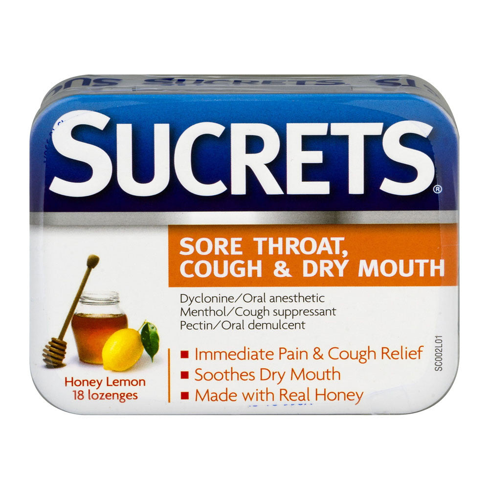 Sucrets Medicated Sore Throat And Dry Mouth Honey Lemon Lozenges, 18 Ea