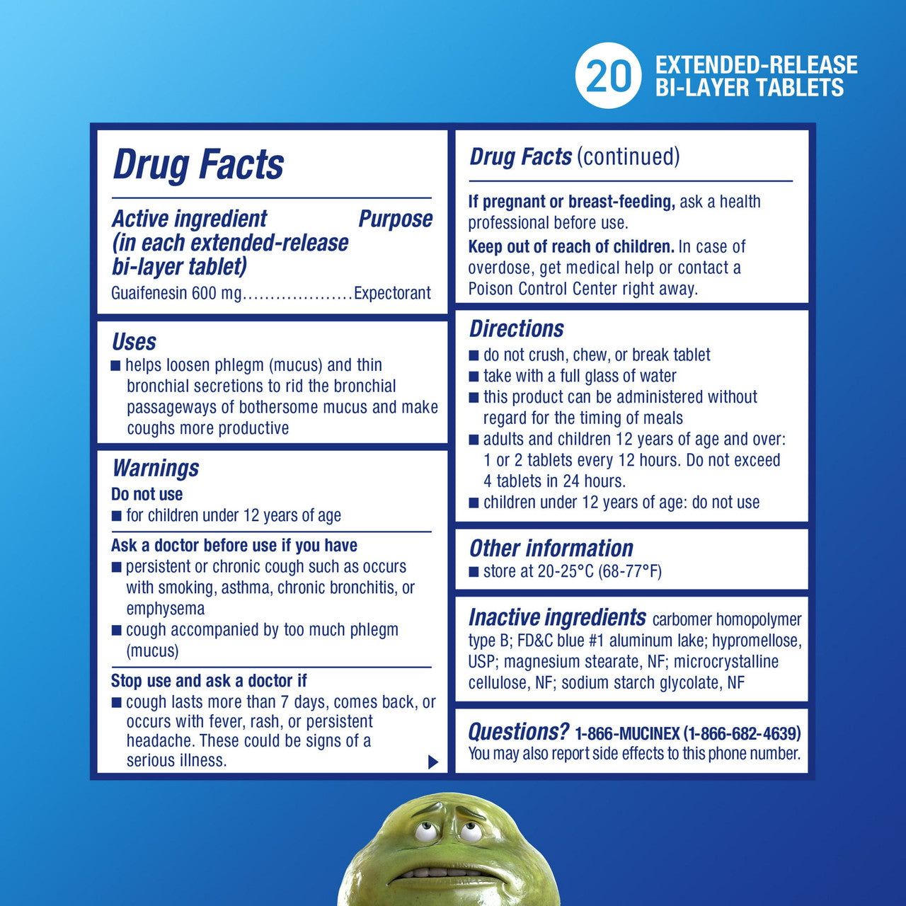 Mucinex Expectorant Guaifenesin Extended Release 600 Mg Tablets, 20 Ea