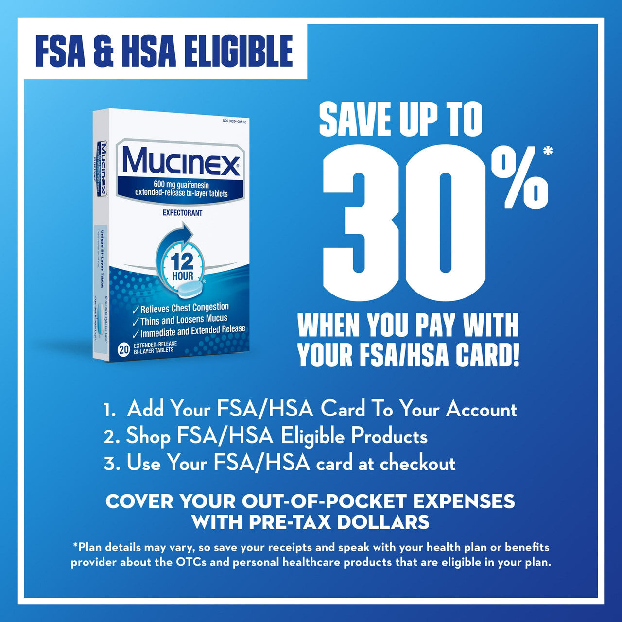 Mucinex Expectorant Guaifenesin Extended Release 600 Mg Tablets, 20 Ea