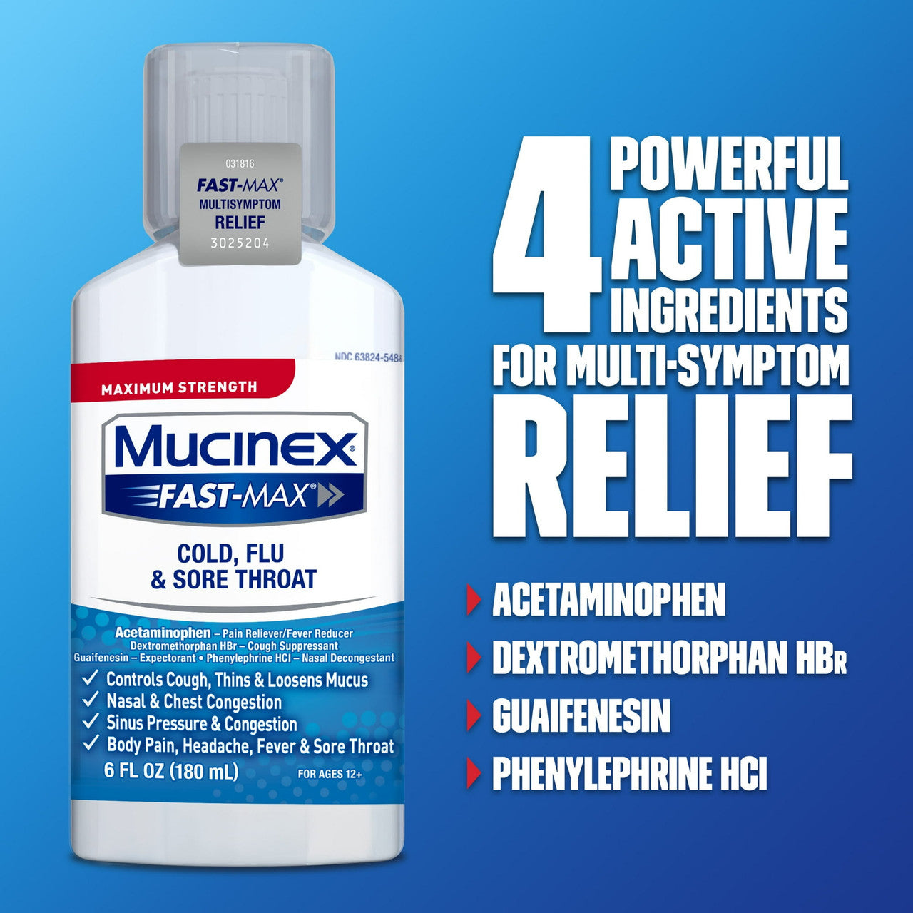 Mucinex Fast-Max Cold, Flu And Sore Throat Liquid For Ages 12 Plus - 6 Oz