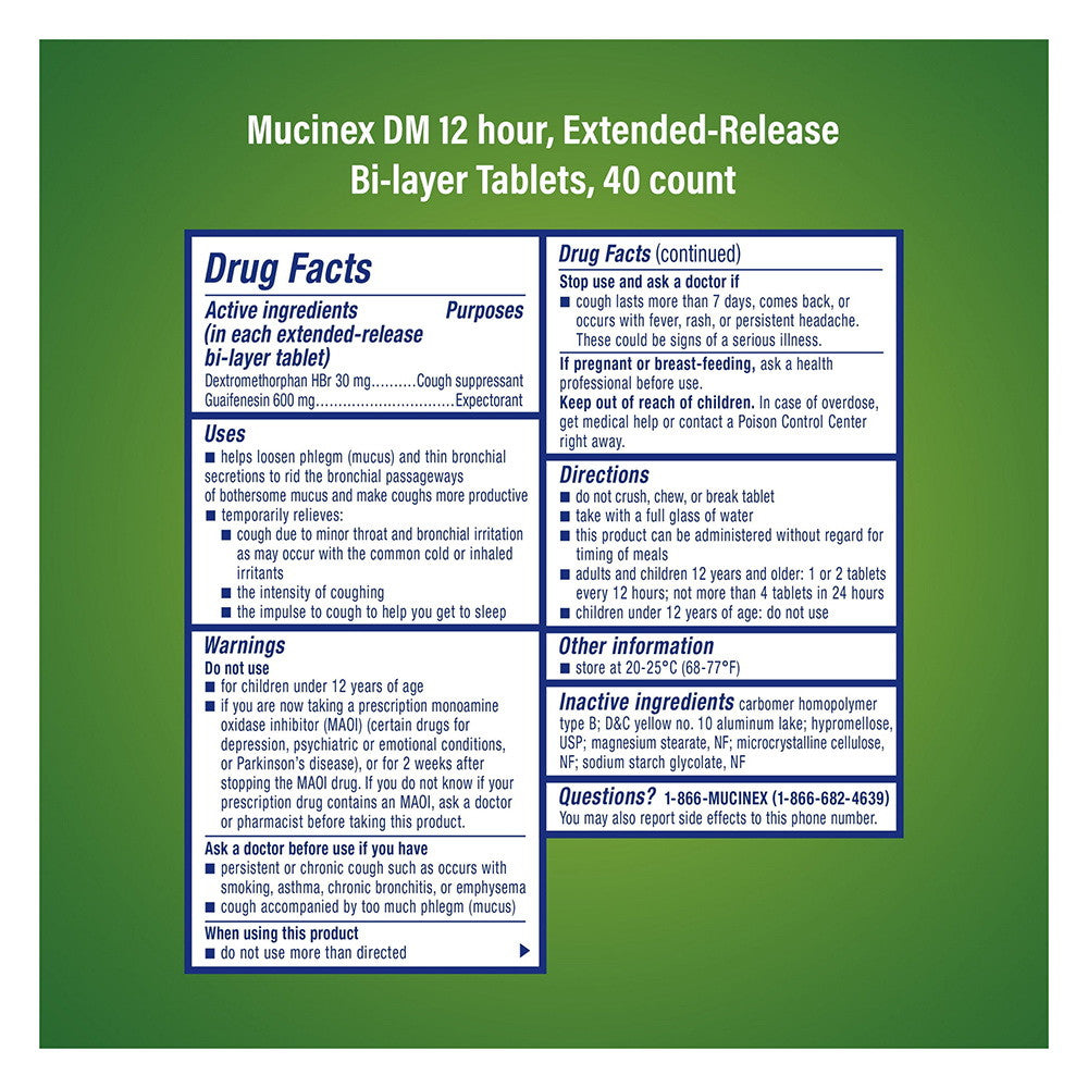 Mucinex Dm Guaifenesin Cough Suppressant Extended Release Tablets, 600 Mg, 40 Ea