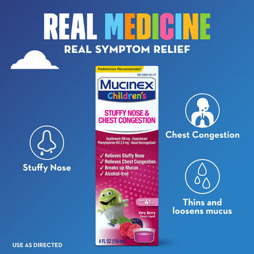 Mucinex Expectorant And Nasal Decongestant For Kids, Mixed Berry, 4 Oz