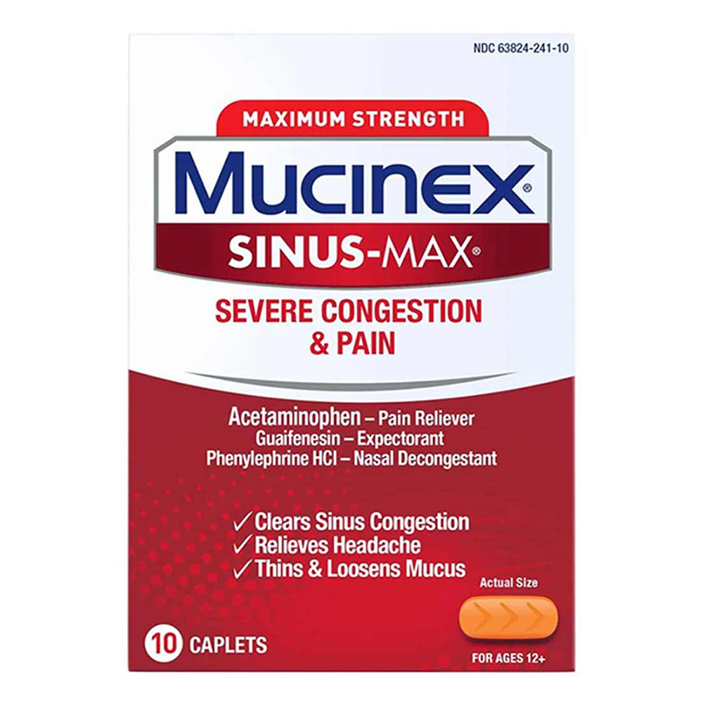 Mucinex Sinus Max Severe Congestion and Pain Relief Caplets 10Ea