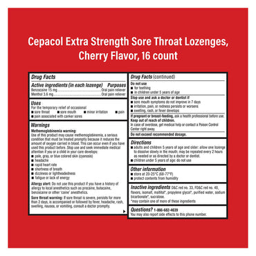 Cepacol Sore Throat Maximum Strength Lozenges Cherry, 16 Ea