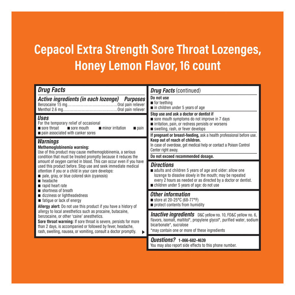 Cepacol Sore Throat Maximum Strength Numbing Lozenges With Honey Lemon, 16 Ea