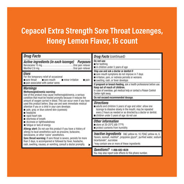 Cepacol Sore Throat Maximum Strength Numbing Lozenges With Honey Lemon, 16 Ea