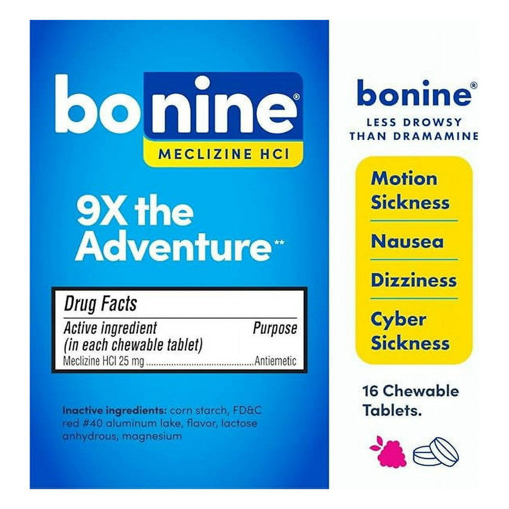 Bonine Motion Sickness Protection, Chewable Tablets, Raspberry, 16 Ea