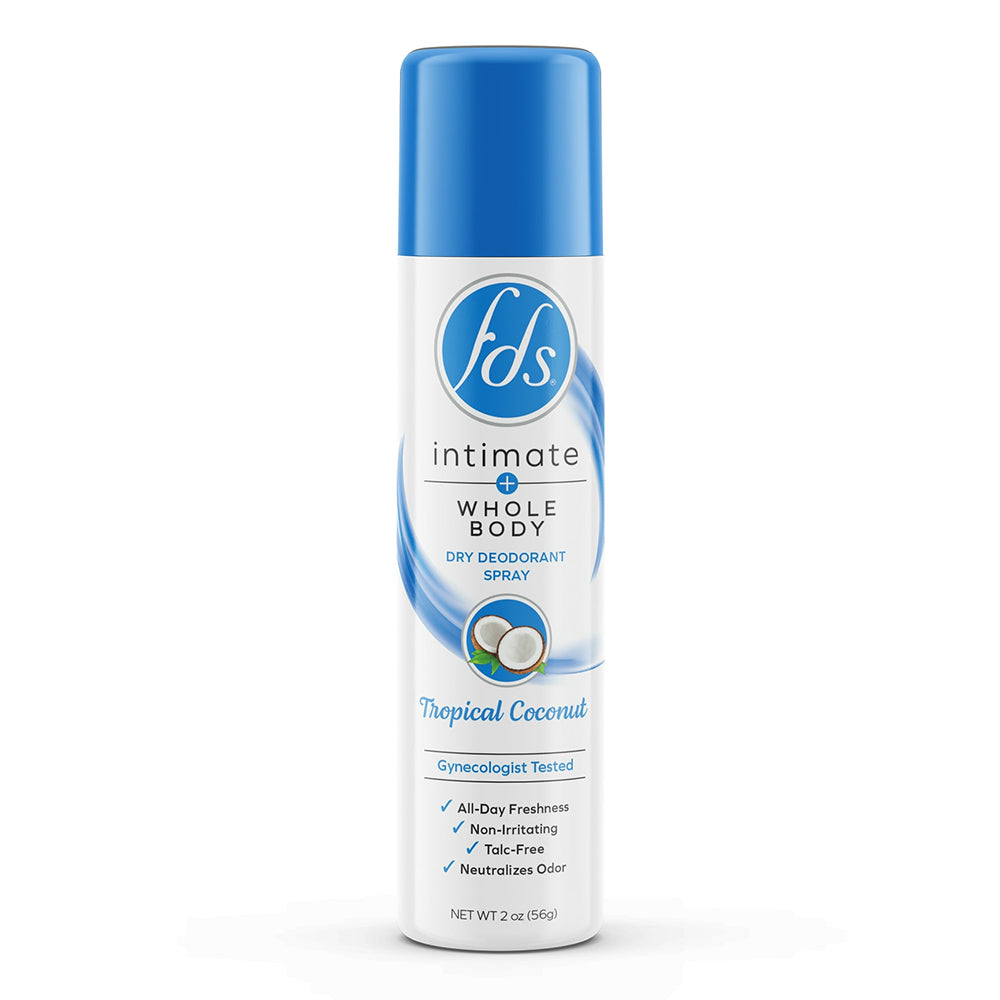 Fds Intimate Plus Body Dry Spray Deodorant Tropical Coconut for All Day Freshness 2Oz (56g)
