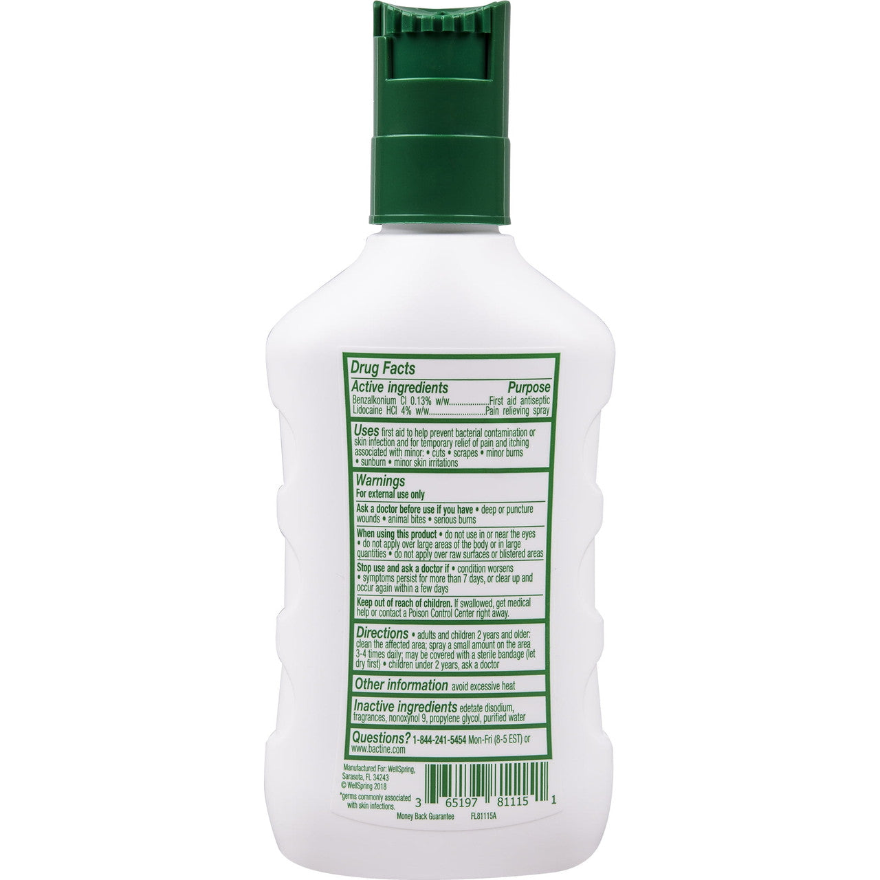 Bactine Max Pain Relieving Cleansing Spray, White, 5 Oz
