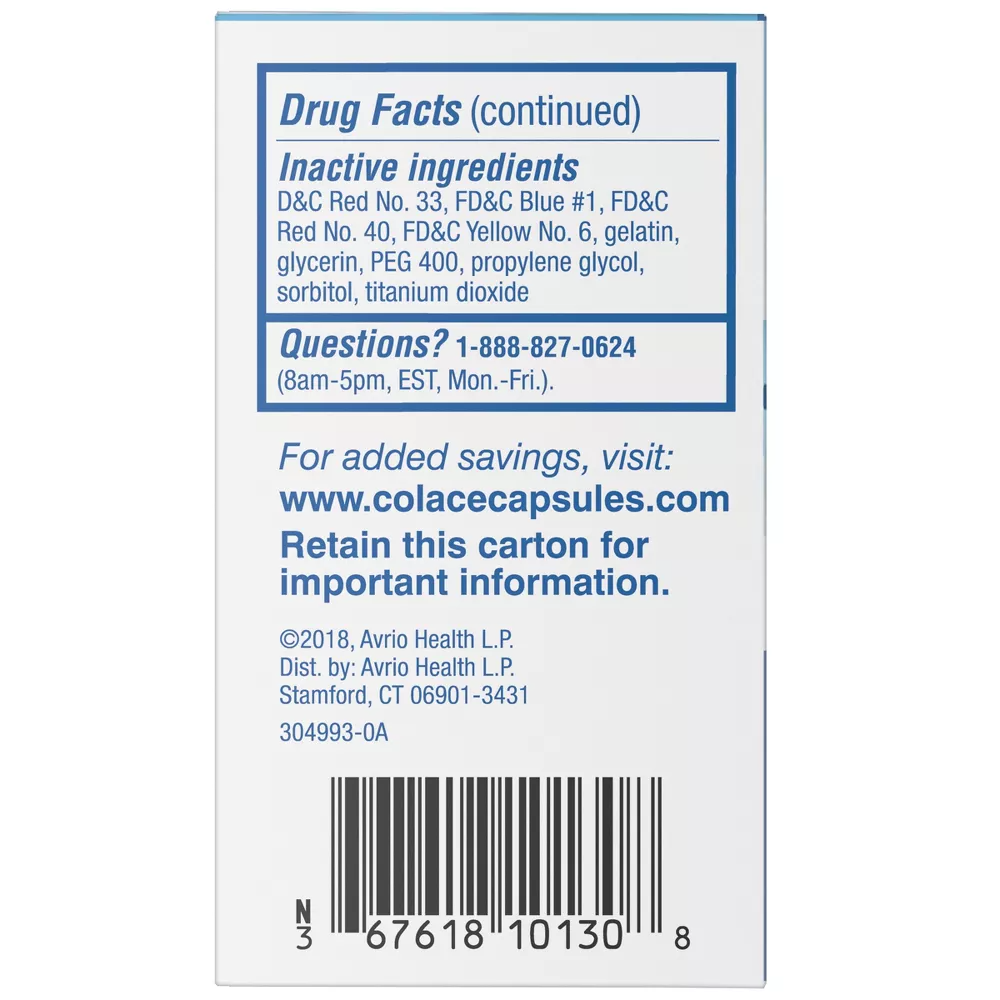 Colace Docusate Sodium Stool Softner 100 mg Capsules, 30 Ea