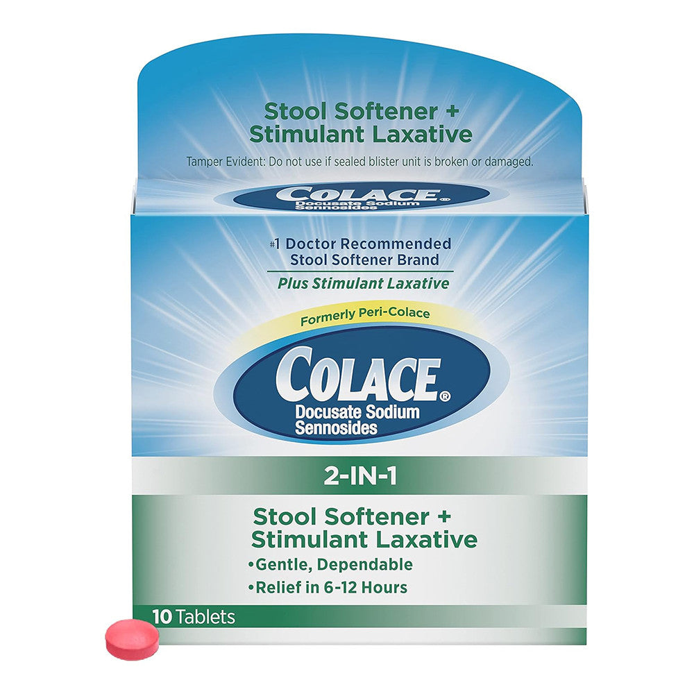 Colace 2 IN 1 Stool Softener and Stimulant Laxative Tablets, 10 Ea