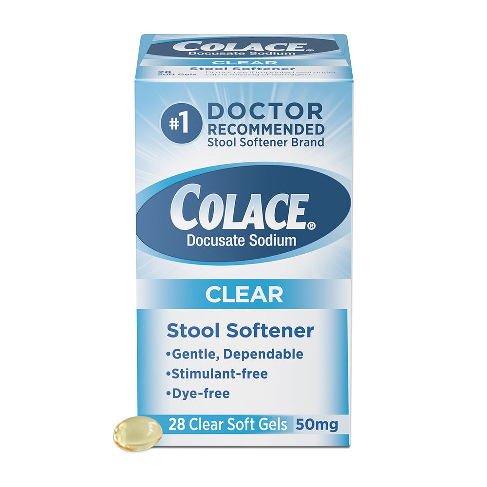 Colace Docusate Sodium 50 Mg Stool Softener Clear Softgels, 28 Ea