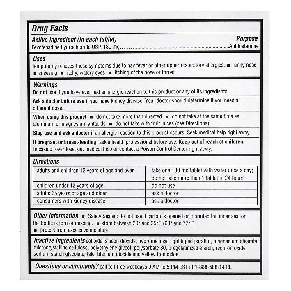 Camber Non Drowsy 180 Mg Antihistamine Tablets for 24 Hour Allergy Relief, 100 Ea